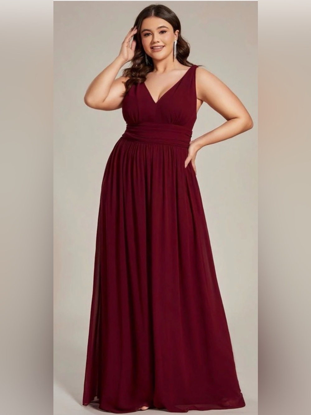 Ever Pretty Sleeveless V-Neck Burgundy Maxi Dress